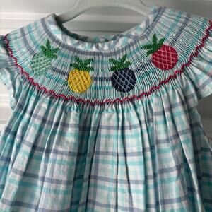 NWT Lolly Wolly Doodle Blue Gingham Smocked Pineapple Dress Size 3 Summer